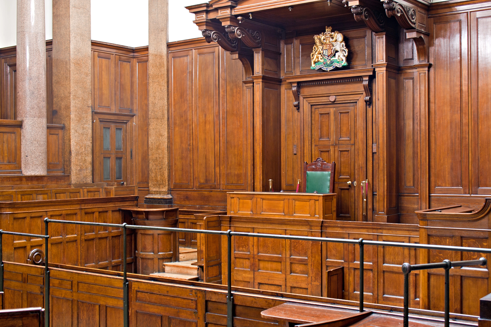 Courtroom prepared for a court hearing